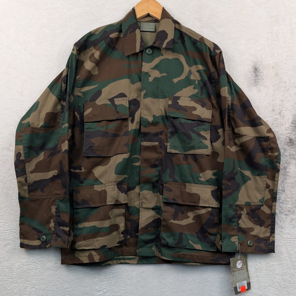 NWT Rothco Jacket Men's Small Green Brown Woodland Camo BDU Military Field Coat